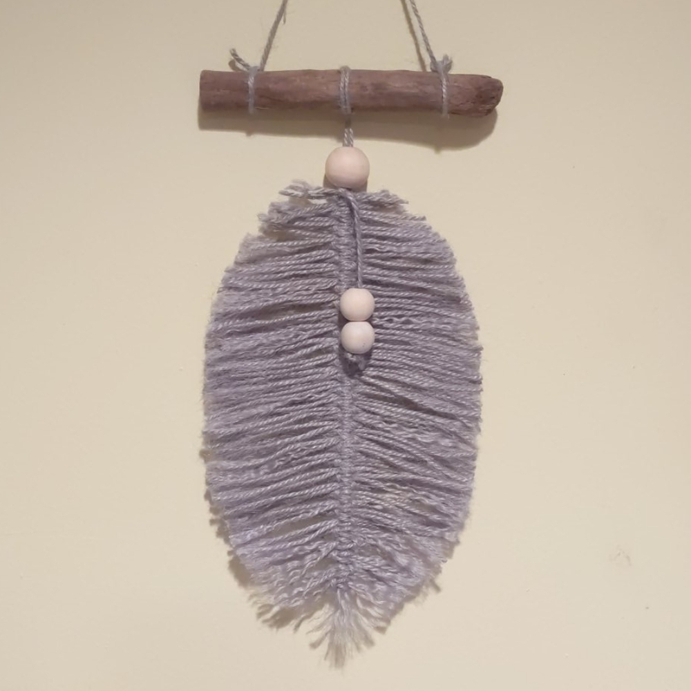 Boho macrame leaf feather